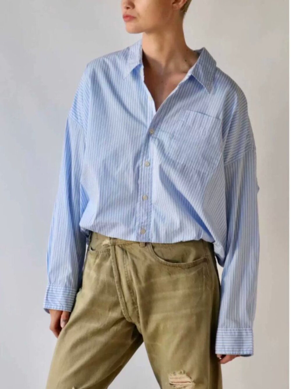 NWT R13 Gathered Hem Shirt - Light Blue Stripe
